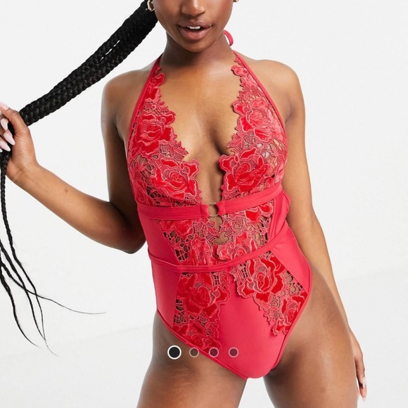 Ann Summers Other - Ann Summers Dark Heart lace plunge high leg swimsuit in red